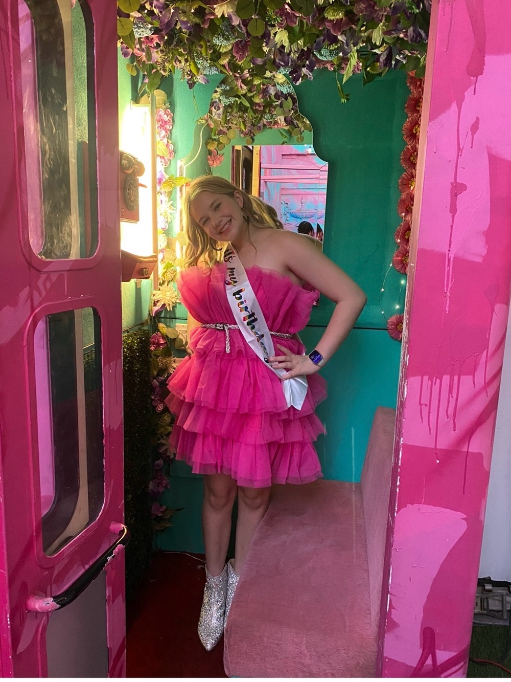 Women / Teen Hot Pink Layered Tulle Party Homecoming Dress - Altar’d State